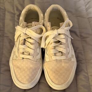 Vans White and Cream Checkered Sneakers